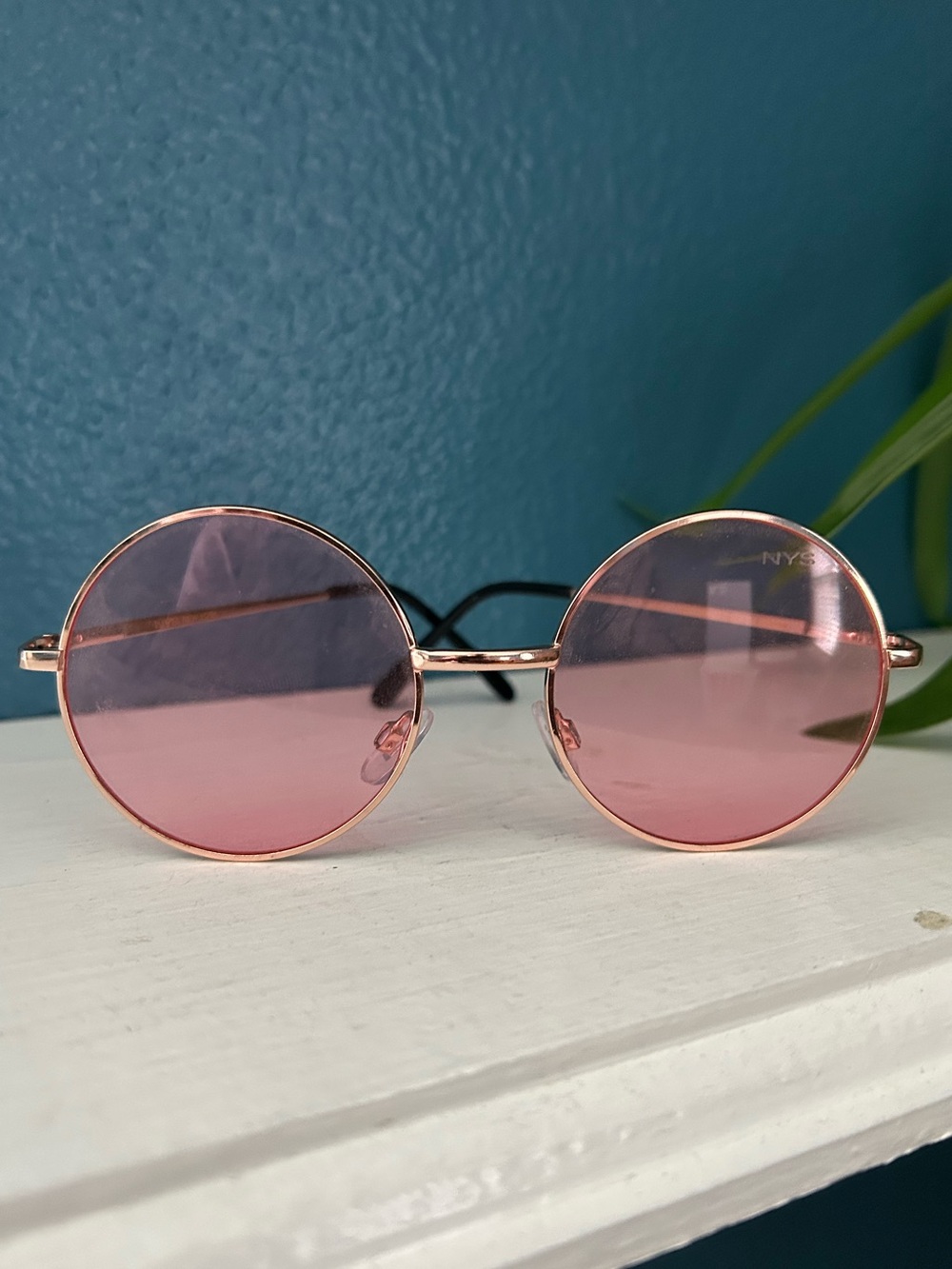 Pink Round Sunglasses with Gold Frames - Picture 3 of 7